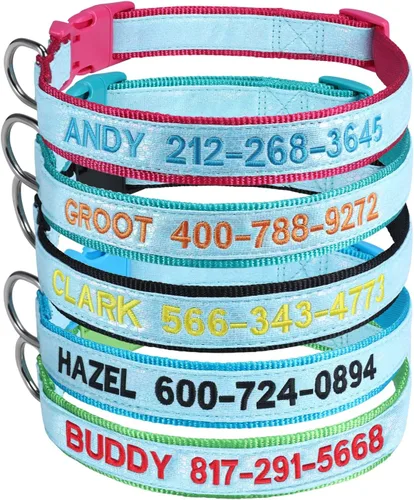 Miniatura 2 de Collares de perro personalizados reflectantes Wlitchi, collares de identificación luminosa personalizados bordados con nombre y número de teléfono