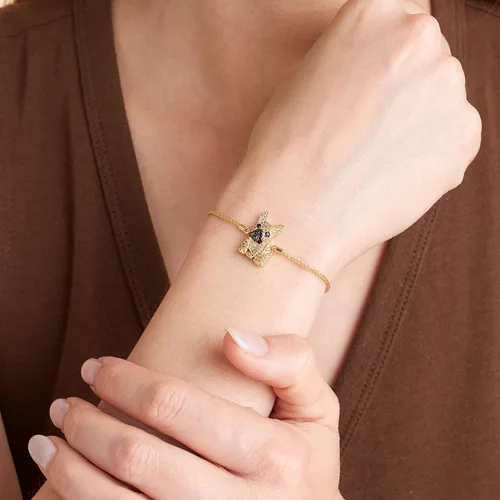 Miniatura 2 de SCAMPER & CO Pulseras con dije de cachorro de raza de perro, circonita cúbica y espinela negra para mujer - Pulseras de plata esterlina chapadas