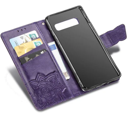 Miniatura 7 de Funda protectora de piel sintética para Samsung Galaxy S10e, con tapa para mujer, con correa para la muñeca, ranuras para tarjetas, bolsillo