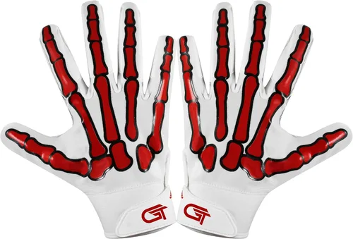 Glorious Traders Adult & Youth Football Gloves - Ultimate Performance Booster with Super Sticky Grip Blanco y rojo