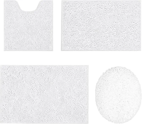 Miniatura 27 de Juego de alfombras de baño de 3 piezas, tapetes de baño para baño antideslizantes, alfombras de baño de felpilla gruesa, suaves y absorbentes, juego