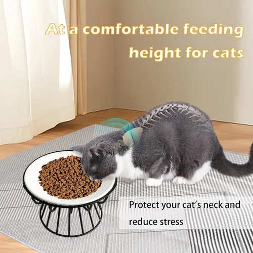 Miniatura 3 de Cuencos de cerámica para gatos con soporte de metal, paquete de 2 cuencos elevados para gatos elevados para gatos y agua para gatos de interior, 【2