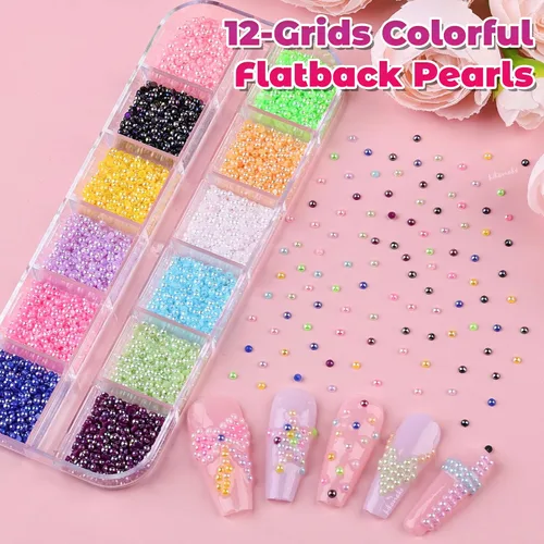 Miniatura 6 de 5 Cajas de Diamantes de Imitación para Uñas, Kit de Medias Perlas 3D, Diamantes de Imitación de Cristal de Gelatina Planas, Diseño de Diamantes