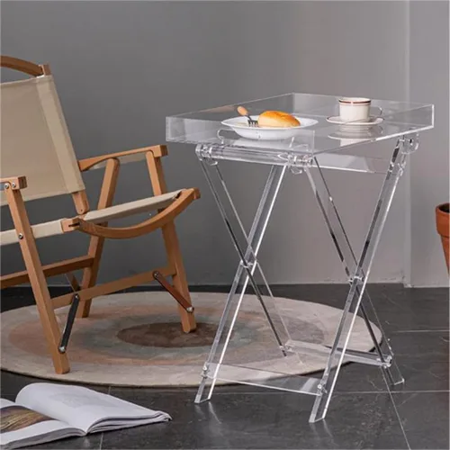 Miniatura 3 de Mesa plegable de acrílico, mesa auxiliar auxiliar de acrílico transparente, mesa de servicio portátil, mesa de centro cuadrada moderna para espacios