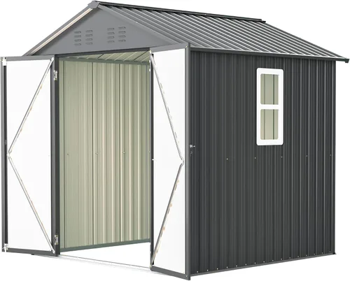 Miniatura 9 de Cobertizo de almacenamiento al aire libre de 4 x 8 pies, cobertizo de metal inclinado para almacenamiento para patio trasero, patio, jardín, negro