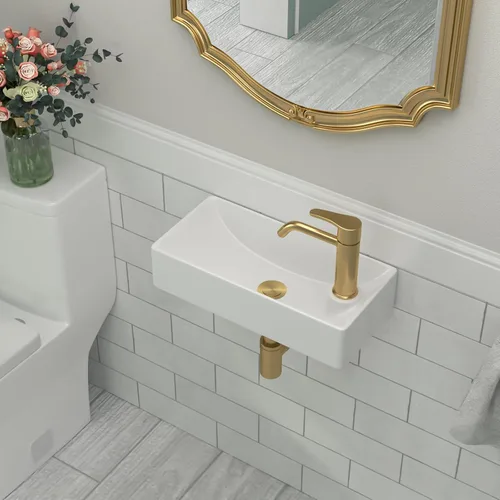 Miniatura 22 de Fregadero de baño de porcelana de cerámica rectangular de 24 x 14 pulgadas sobre mostrador, lavabo de arte blanco y negro
