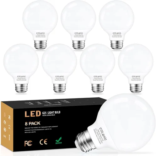 Miniatura 14 de Cotanic foco LED G25 para tocador 2700K blanco cálido, focos esféricos para espejo de baño 500LM, base E26 roscada 5W 60W equivalente a