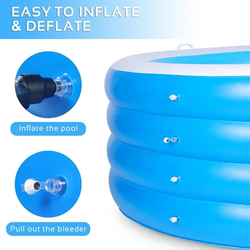 Miniatura 2 de Piscina inflable con asiento, piscina inflable de cuatro niveles de 72 x 27 pulgadas con asas para sostener bebidas, parque acuático familiar de Azul