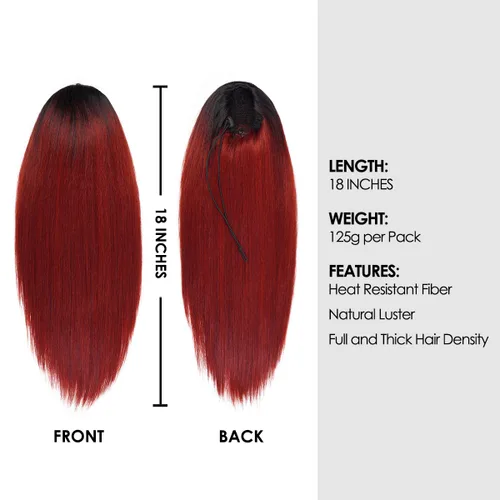 Miniatura 2 de GLAM21USA Extensión de cola de caballo recta de 18 pulgadas de largo con cordón para mujeres negras, extensión de cabello natural con clip, pieza