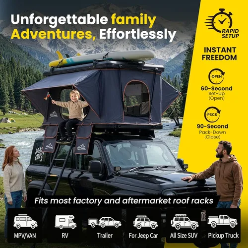 Miniatura 3 de Tienda de Campaña de Cáscara Dura - Tienda para Acampar al Aire Libre para Auto 2-3 Personas, Camioneta, Sedán, SUV, Resistente al Agua, Lágrima