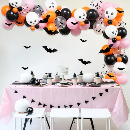 Miniatura 2 de Kit de guirnalda de arco de globos de Halloween, arco de globos de Halloween rosa, negro y naranja con globos de aluminio BOO, globos de calavera