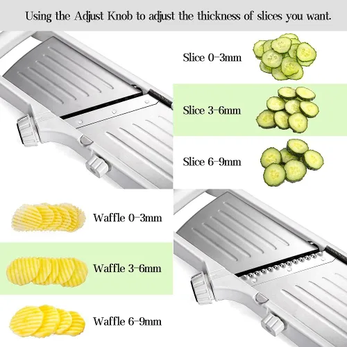 Miniatura 2 de VEKAYA Cortadora de mandolina para cocina, rebanadora de vegetales profesional de acero inoxidable con grosor ajustable, guantes de seguridad