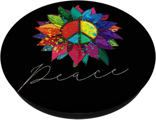 Miniatura 2 de Sunflower Flower Rainbow Peace Sign Hippie 70s PopSockets - Soporte y agarre para teléfonos y tabletas, Negro