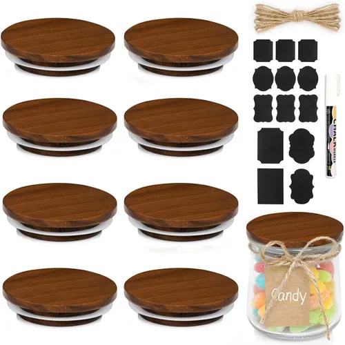 Oui Yogurt - Juego de tapas para tarros de madera con anillos de sellado de silicona, paquete de 8 unidades para almacenamiento de vidrio