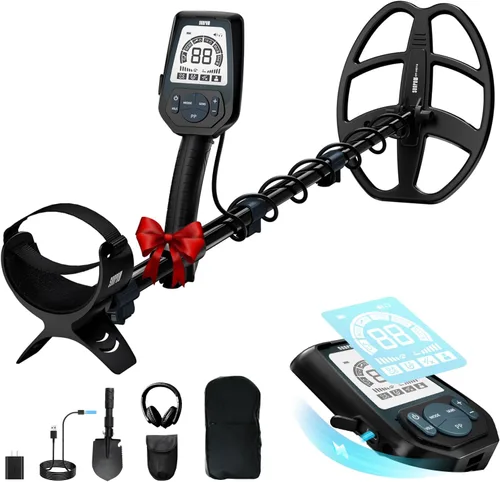 Miniatura 9 de SUNPOW Detector de metales profesional para adultos – Alta precisión con bobina impermeable de 12 pulgadas, 2 pantallas LCD retroiluminadas, chip