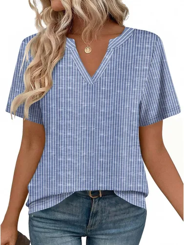 Miniatura 21 de Zeagoo Camisetas de manga corta con cuello en V para mujer, bonitas, elegantes, casuales, para negocios, trabajo, blusa