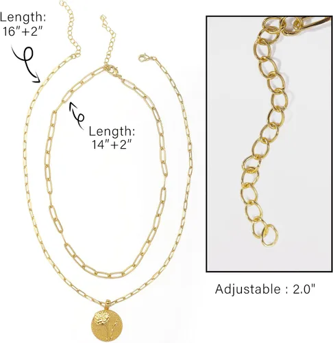 Miniatura 4 de JSJOY Collar dorado con letra A-Z con inicial para mujer, gargantilla en capas, cadena de clip de papel, collar con dije de moneda para niñas, 18 +
