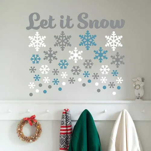 Miniatura 3 de Paper Riot Co. Let It Snow Copos de nieve calcomanías de pared de Navidad para vacaciones, adhesivo extraíble para aula, habitación de niños