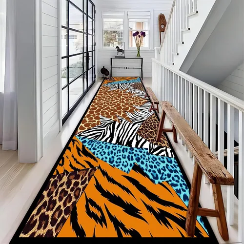 Miniatura 22 de Alfombra de pasillo con estampado de tigre, 2 x 10 pies, alfombra de rayas con estampado de piel de animal, alfombra interior a rayas blancas y 5