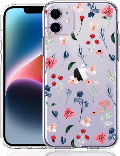 Miniatura 16 de Compatible con iPhone 11, funda transparente con flores florales a prueba de golpes, parte trasera dura, delgada, bonita funda transparente