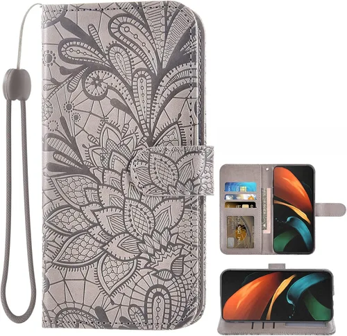 Asuwish Funda de teléfono para Samsung Galaxy Z Fold 2 5G 2020 con funda de encaje para cartera, soporte para tarjetas, soporte de soporte, ranura