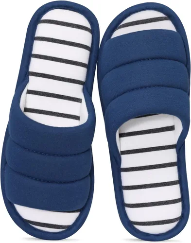 Shevalues Pantuflas con punta abierta para mujer y hombre, de algodón suave, para interior, con espuma viscoelástica, fáciles de poner, pantuflas