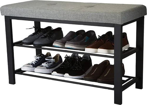 Miniatura 4 de Simplify Banco de almacenamiento, zapatero, otomano, acolchado para entrada, dormitorio, armario y pasillo, gris