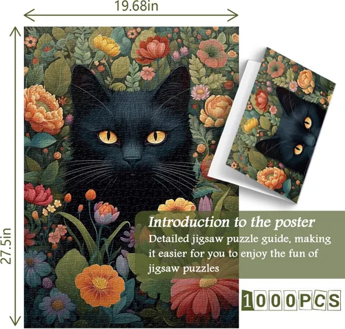 Miniatura 4 de Rompecabezas vintage de gatos para adultos de 1000 piezas en adelante, colección de rompecabezas de flores de PICKFORU animales y plantas