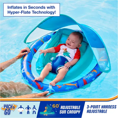 Miniatura 2 de SwimWays Infant Spring Float, Baby Pool Float with Canopy & UPF Protection, Swim Training PFD, Swimming Pool Accessories for Babies 3-9 Months
