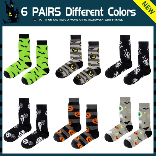 Miniatura 2 de Divertidos calcetines de Halloween para hombres calcetines de algodón novedosos con diseño espeluznante de calabaza fantasma, regalos perfectos