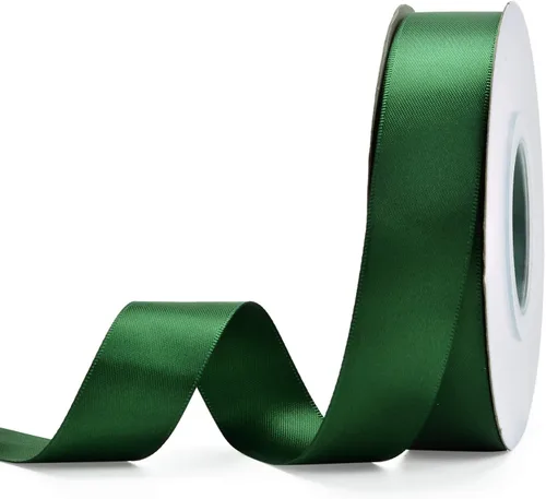 YAMA Cinta de satén verde de doble cara de 7/8 pulgadas, 25 yardas, cinta verde oscuro para envolver regalos, manualidades, coronas, cabello, boda,