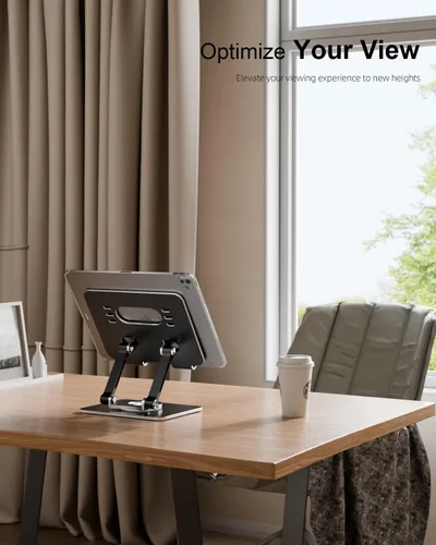 Miniatura 9 de Soporte para Tablet con Base Giratoria de 360° de Aluminio Ajustable de Doble Varilla para Todos los iPad de 5.8-12.9”, Samsung, Teléfono Tablet