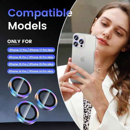 Miniatura 2 de Tensea Protector de lente de cámara compatible con iPhone 17 Pro Max/17 Pro/15 Pro Max/15 Pro/16 Pro Max/16 Pro/14 Pro Max/14 Pro, cubierta de metal