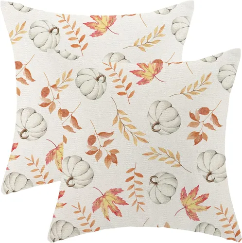 Miniatura 11 de Juego de 2 fundas de almohada de otoño de 16 x 16 pulgadas, diseño de calabaza y hoja de arce, fundas de almohada decorativas de lino para otoño
