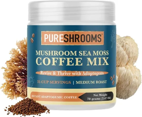 Miniatura 16 de PureShrooms Café instantáneo de hongos con melena de león orgánica, reishi y cordyceps Arábica colombiana liofilizada 600 mg de extractos