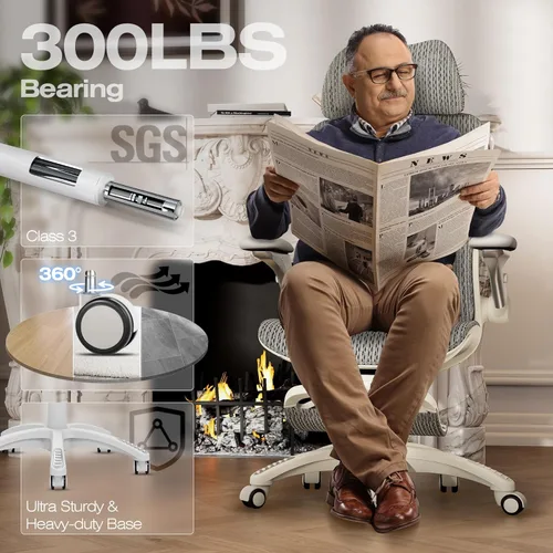 Miniatura 9 de ELABEST X100 Silla de oficina ergonómica con reposapiés, silla de escritorio grande y alta con brazos abatibles 5D, soporte lumbar 3D ajustable