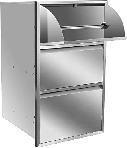 Miniatura 23 de Cajones dobles de acero inoxidable de montaje empotrado con asas empotradas para cocinas al aire libre o isla de barbacoa, 30 pulgadas de ancho x