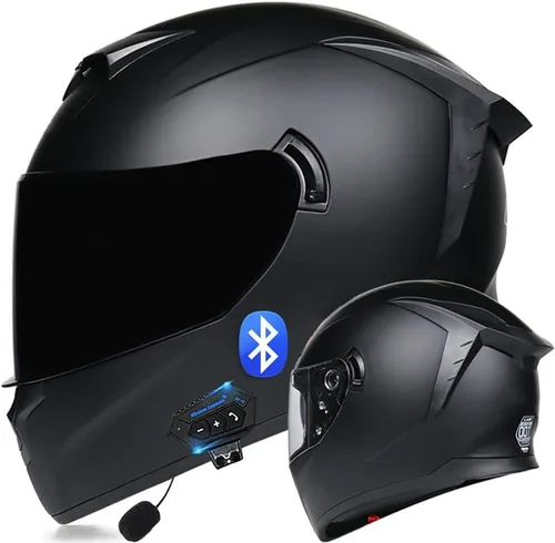 Miniatura 12 de Casco de motocicleta Bluetooth de cara completa abatible con micrófono, diseño de ala trasera aprobado por DOT, reducción de ruido con doble visera