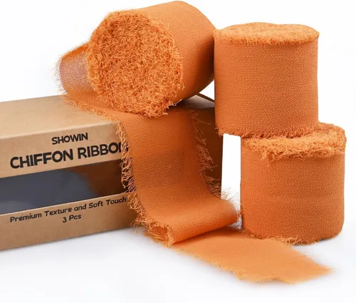 Miniatura 9 de 3 rollos de cinta de gasa con flecos hecha a mano, de chifón, color negro, de 1.5 pulgadas de ancho x 7 yardas de largo, cinta estilo seda
