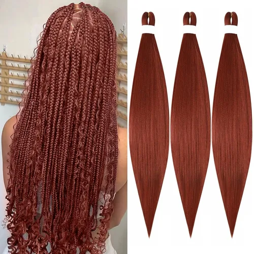 Miniatura 32 de Extensiones de cabello trenzado preestiradas para mujer, trenzas de caja, suave, sintético, sin nudos, textura Yaki, ajuste de agua caliente