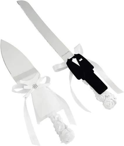 Juego de cuchillo y servidor para pastel de boda, diseño de vestido de novia y novio, juego de cortador de pastel de acero inoxidable, regalos para