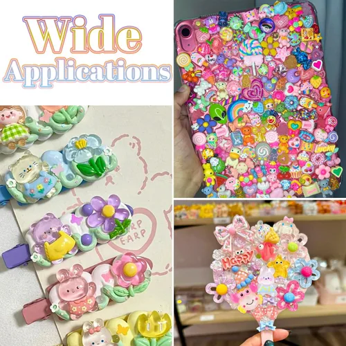 Miniatura 5 de 100 dijes de slime de gelatina de resina con parte trasera plana para slime, dijes Kawaii aleatorios para adornos de teléfono, caja de basura a