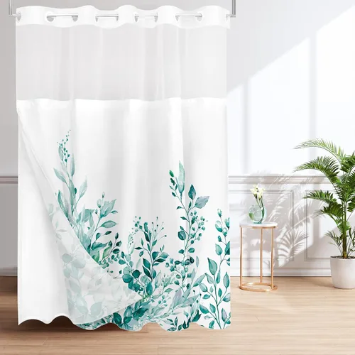 Miniatura 132 de Tititex Spun Sugar - Juego de cortinas de ducha de eucalipto azul claro, hojas de acuarela brillantes en la parte superior, decoración floral