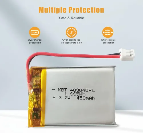 Miniatura 5 de KBT 3.7V 450mAh Batería de Polímero de Litio: 403040 Baterías Recargables de Iones de Litio de Reemplazo con Conector JST 2.0 para Cámara de Tablero
