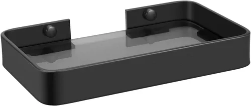 Miniatura 8 de Z metnal Estantes pequeños de vidrio para baño, estante flotante negro mate, mini organizador de estantes de pared, montaje en la pared