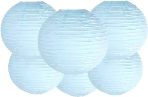 Paquete de 6 faroles redondos de papel para decoración de fiesta, color azul bebé, 6 pulgadas/5.9 in