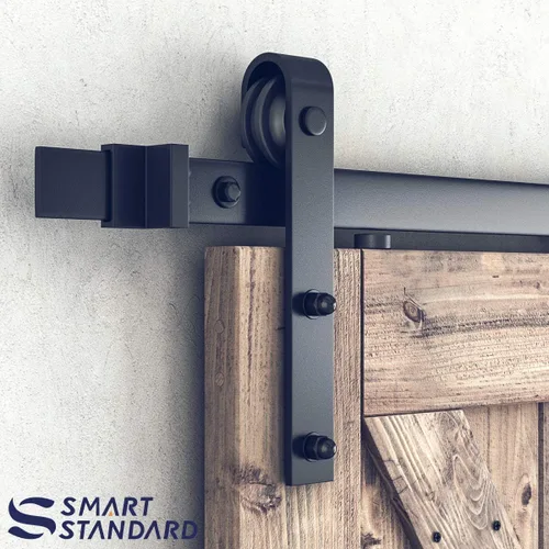 Miniatura 4 de SMARTSTANDARD Kit de herrajes para puerta corrediza de granero heavy duty resistente de 5 pies, suave y silencioso, incluye instalación detallada