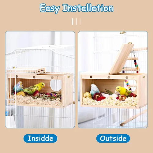 Miniatura 4 de BNOSDM Caja nido de periquitos, caja transparente para cría de nidos de pájaros con perca, casa de pájaros de madera para jaula de cacatúas