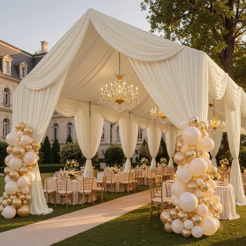 Miniatura 8 de 2 paneles de cortinas de techo beige de 5 x 30 pies para fiestas de boda – 30 pies extra largas de poliéster grueso sin arrugas, decoración