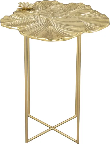 Miniatura 4 de Zuo Mesa auxiliar Lotus dorada, mesa auxiliar dorada, estilo glamuroso, soporta hasta 35 libras, hierro, sala de estar en interiores, 16.7 pulgadas